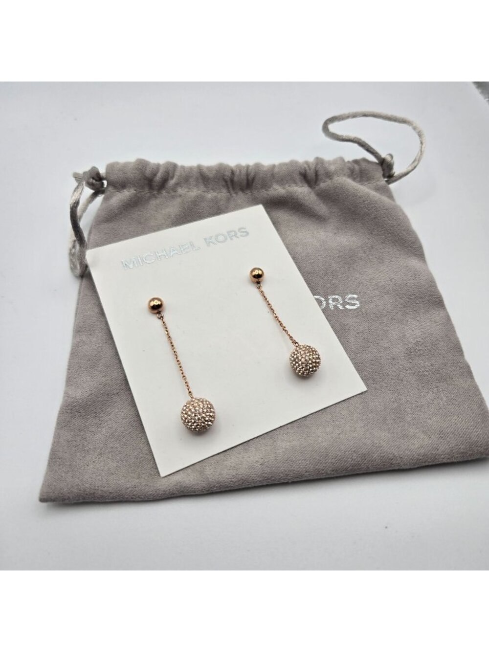 Michael Kors Rose Gold Crystal Ball Drop Earrings With Dust Bag New